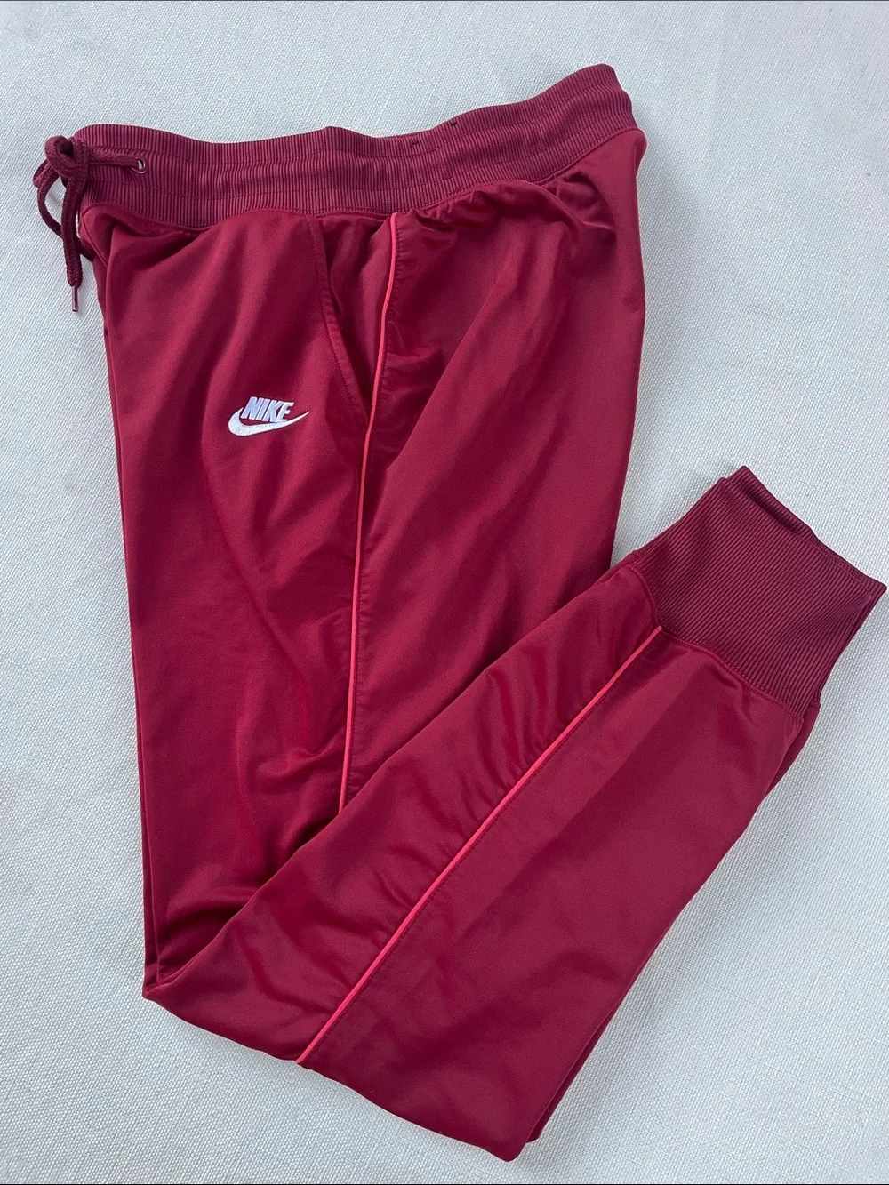 Nike Women’s Burgundy Joggers with Pink Piping Medium